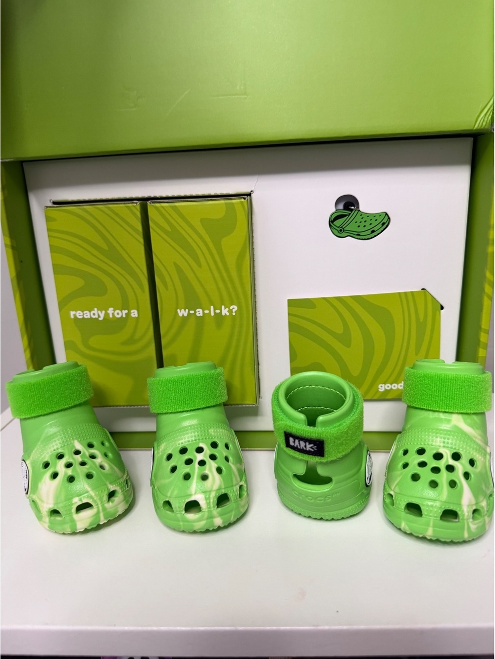 BARK x Crocs Green Dog Boots Medium with Velcro Straps